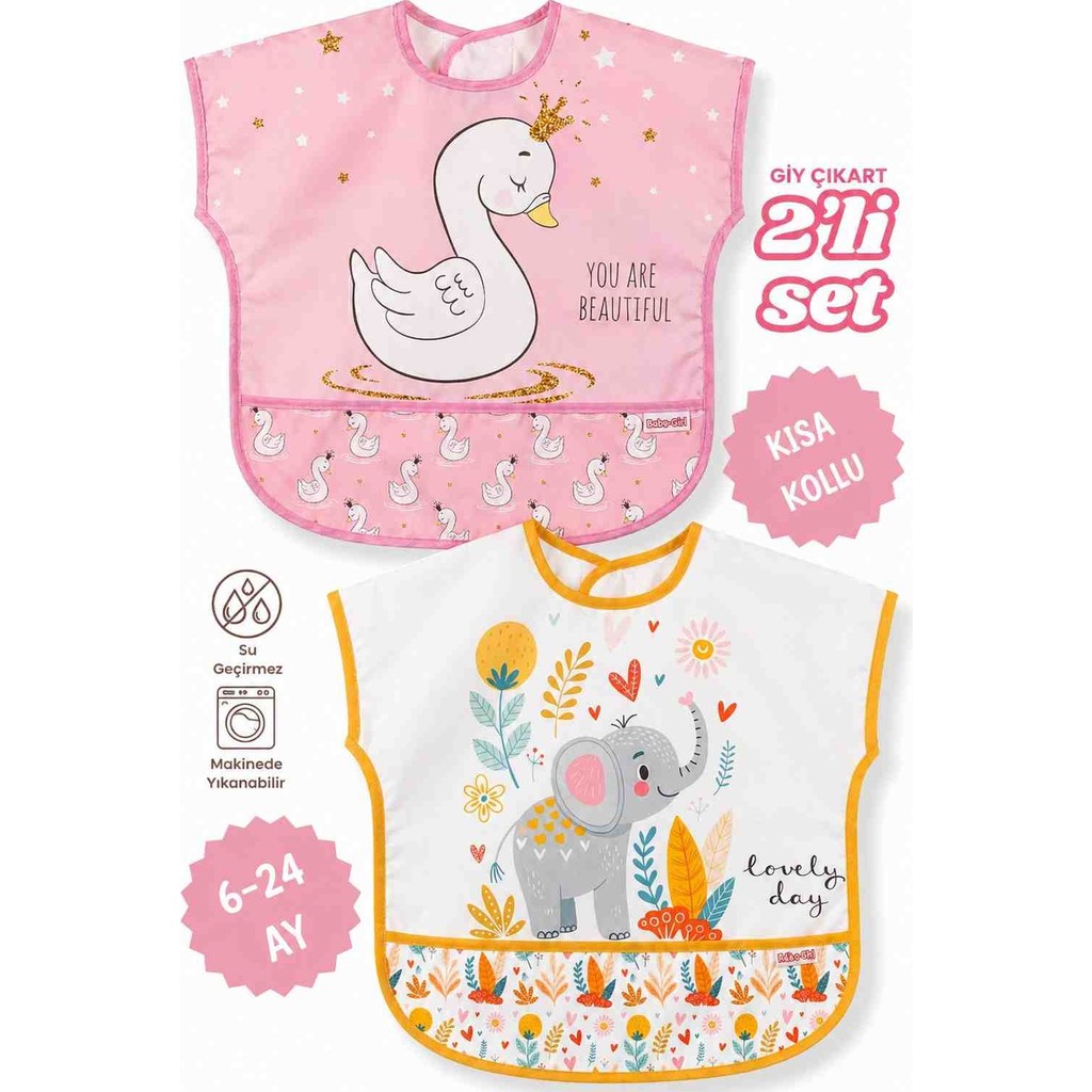 UmBaby Su Geçirmez Bebek Mama Önlüğü 2’li Set – Kısa Kollu, Yıkanabilir, 6-24 Ay (Sevimli Desenli) - Çok Renkli - 6 - 24 Ay Bebek Mamaları Fiyatı