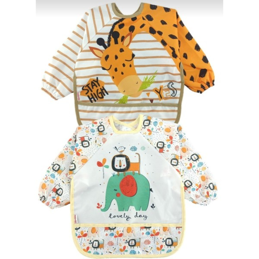 UmBaby Zürafa ve Aslan Desen Kollu Bebek Mama ve Etkinlik Önlüğü - Standart - Renkli Mama Önlüğü Fiyatı