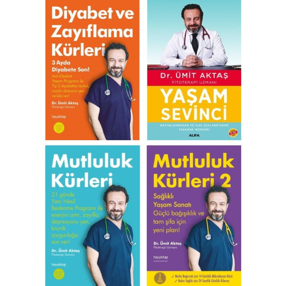 Ümit Aktaş 4 Kitap Set (Diyabet ve Zayıflama Kürleri, Yaşam Sevinci, Mutluluk Kürleri 1-2) Sağlık Beslenme Kitapları Fiyatı