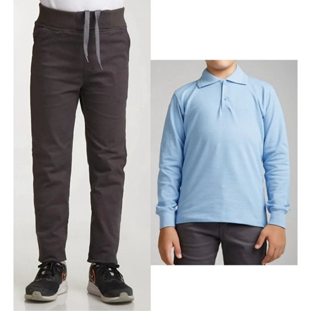 Ümiteks Çocuk Ribana Bel Keten Füme Okul Pantolonu Polo Yaka Uzun Kol T-Shirt Erkek Çocuk Giyim Takımı Fiyatı
