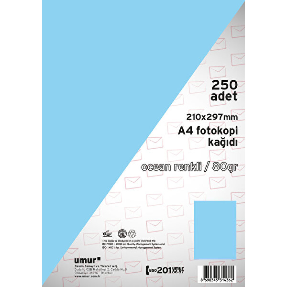 Umur Fotokopi Kağıdı A4 80Gr Renkli 0Cean 120 Fotokopi Kağıdı Fiyatı