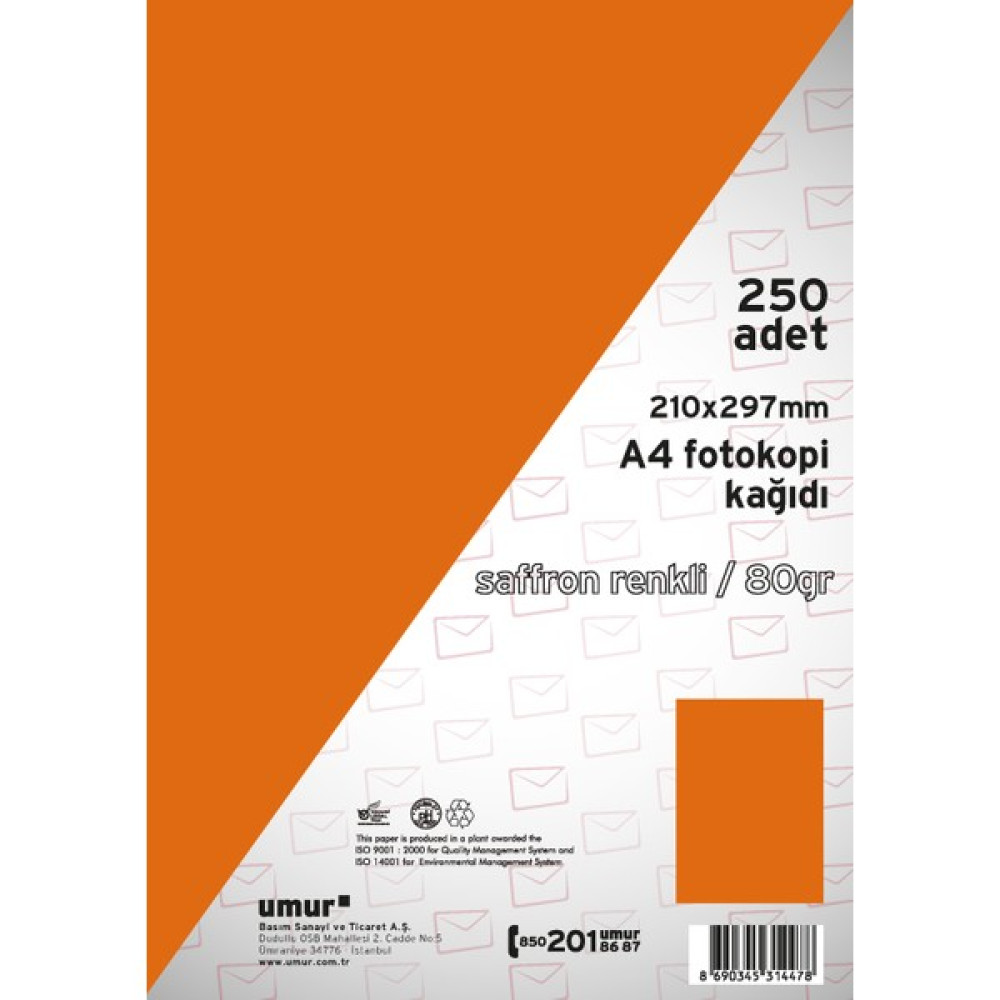 Umur Fotokopi Kağıdı A4 80Gr Renkli Saffron 240 Fotokopi Kağıdı Fiyatı