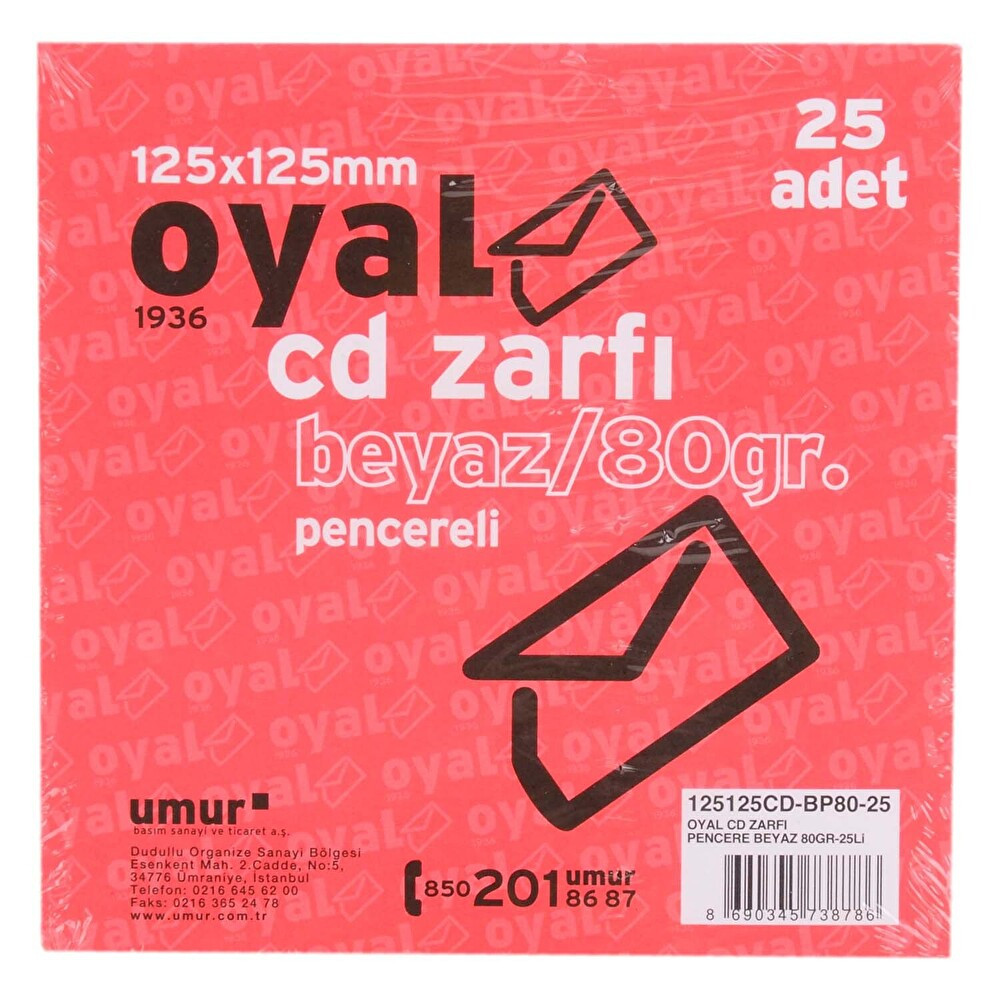 Umur Oyal Pencereli CD Zarfı 125x125 mm 80 g 25'li Okul Malzemeleri Fiyatı