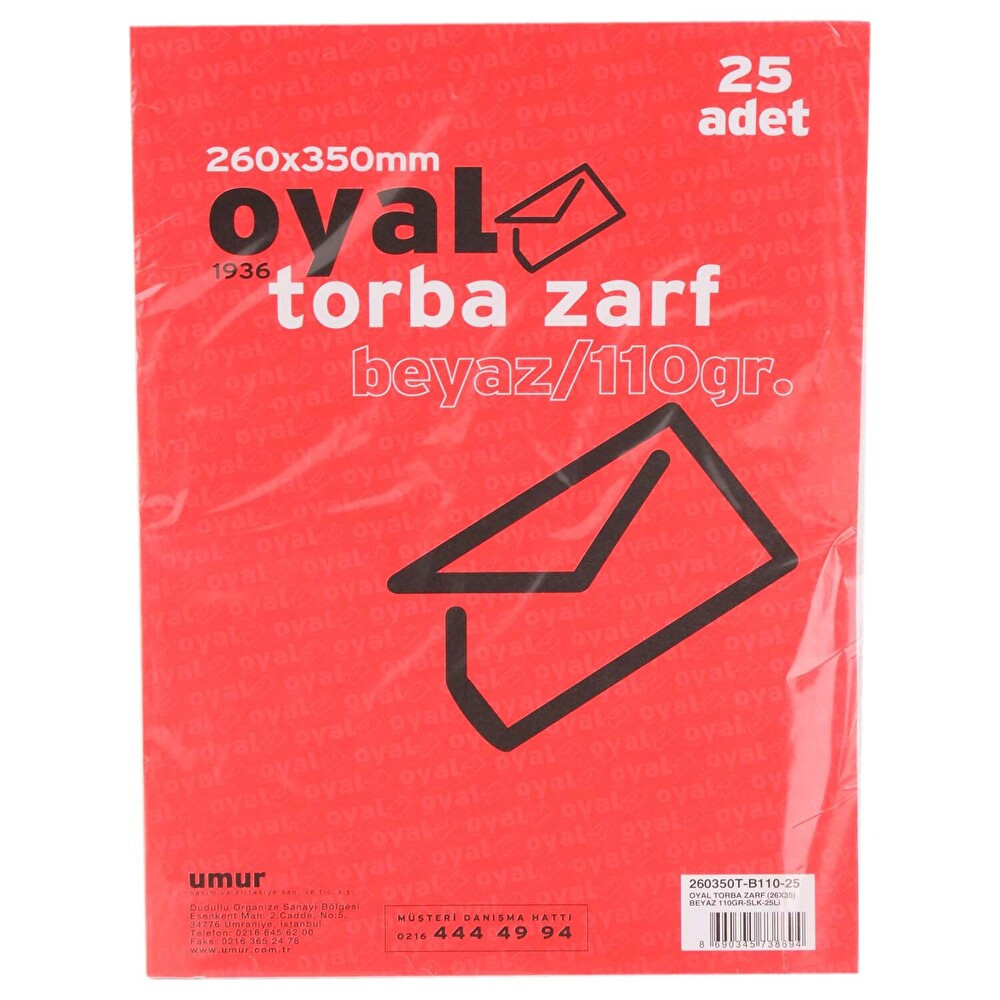 Umur Oyal Torba Zarf Beyaz 260x350 mm 110 g 25'li Okul Malzemeleri Fiyatı