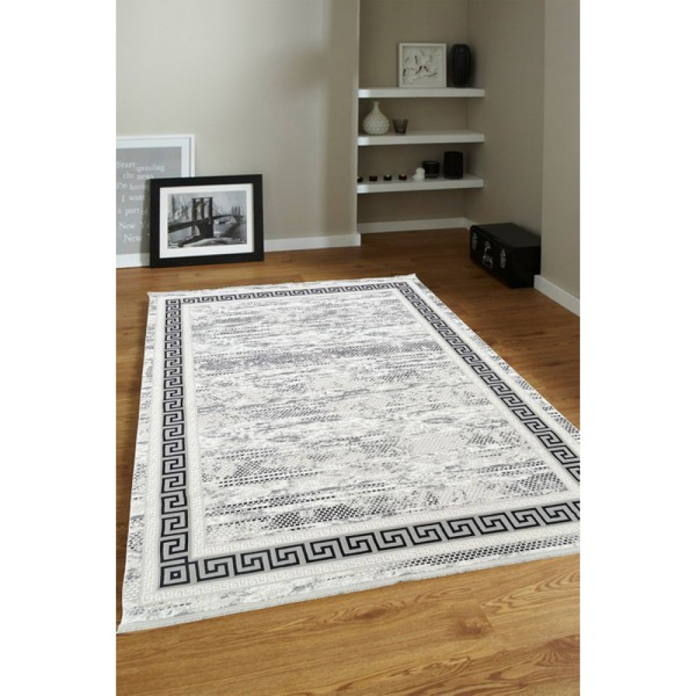 Ünal Carpet 4m2 - 6m2 Bambu Tarz Modern Halı Sık Dokuma Salon Oturma Odası Mutfak Halısı Antialerjik 6435 - 150 x 230 cm - Lacivert - Gri Salon Halısı Fiyatı