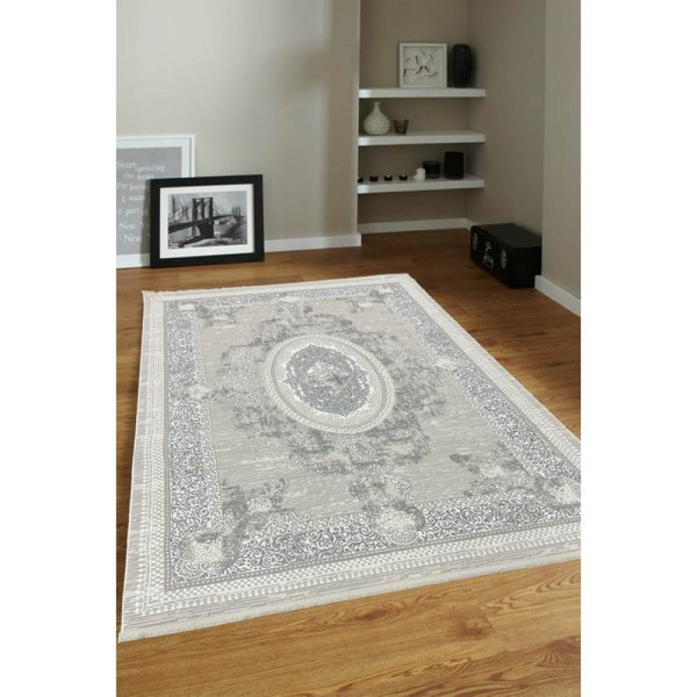 Ünal Carpet 4m2-6m2 Bambu Tarz Modern Sık Dokuma Halı Salon Oturma Odası Mutfak Halısı Antialerjik 6428 - 200 x 290 cm - Krem - Gri Salon Halısı Fiyatı