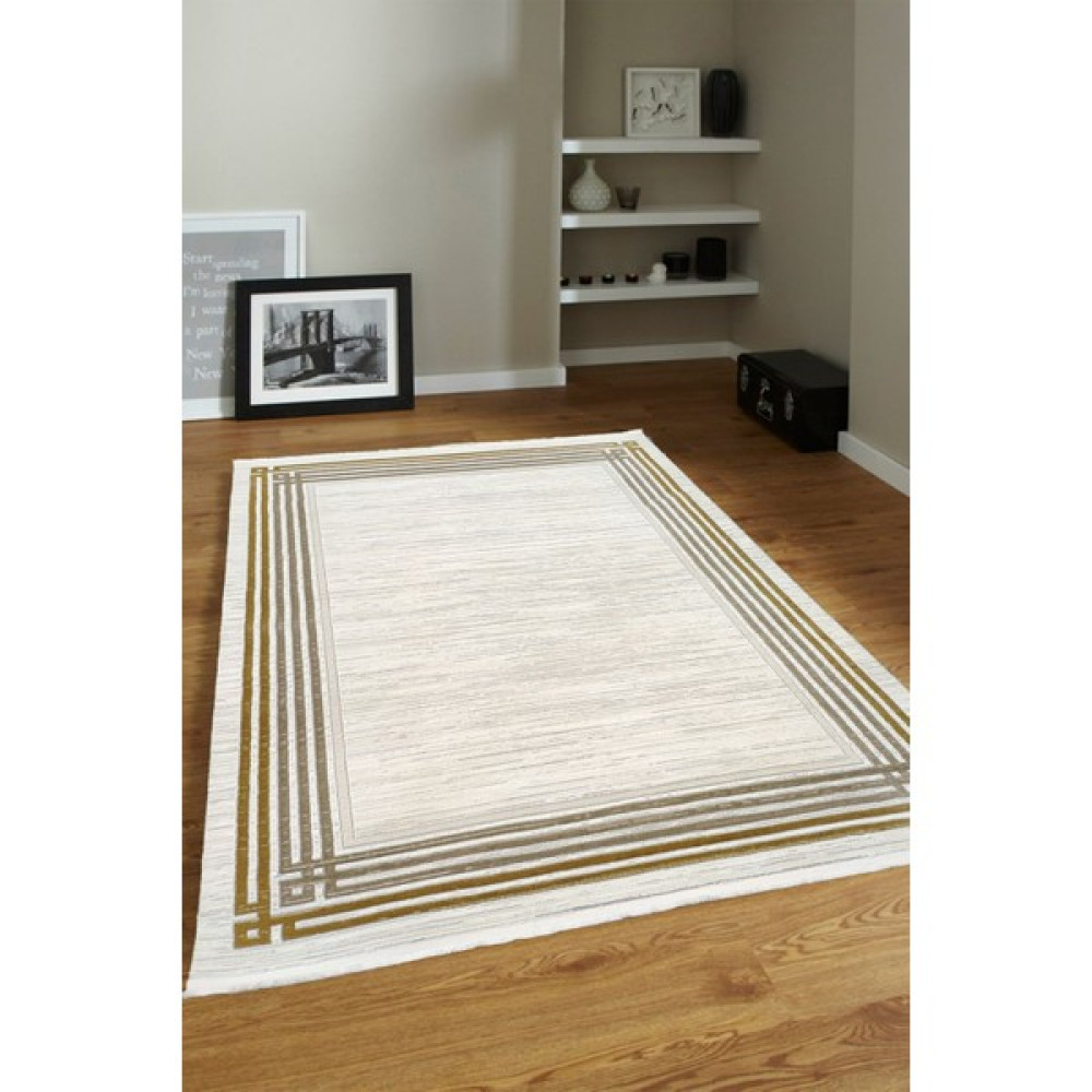 Ünal Carpet 4m2-6m2 Bambu Tarz Modern Sık Dokuma Halı Salon Oturma Odası Mutfak Halısı Antialerjik Gold - 160 x 230 cm - Gri - Gold Salon Halısı Fiyatı