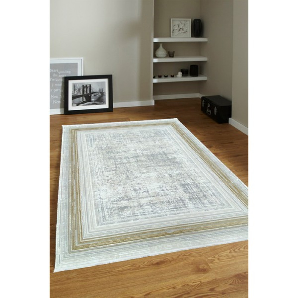 Ünal Carpet 4m2-6m2 Bambu Tarz Modern Sık Dokuma Halı Salon Oturma Odası Mutfak Halısı Antialerjik Gri Gold - 160 x 230 cm - Gold - Gri Salon Halısı Fiyatı