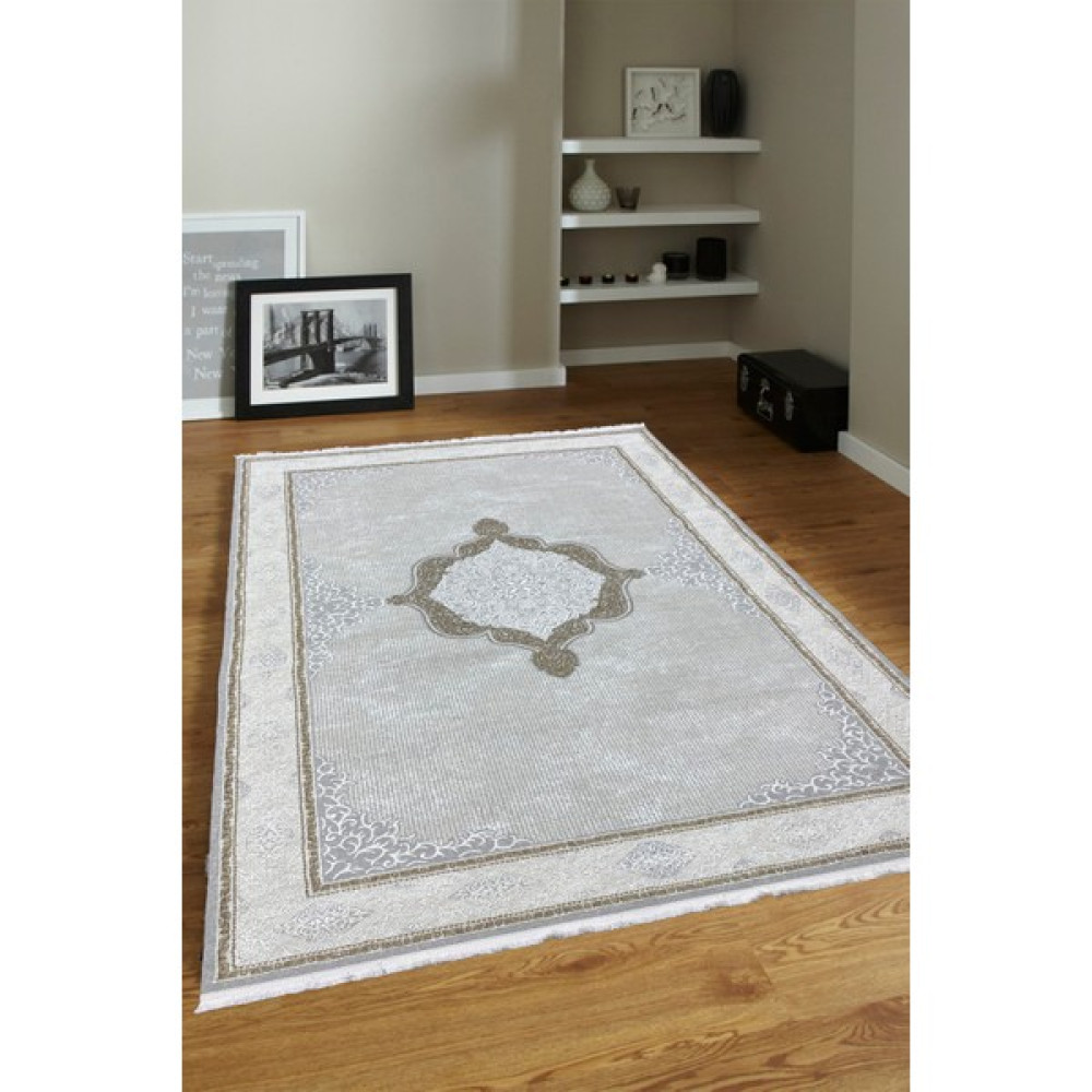 Ünal Carpet 4m2-6m2 Bambu Tarz Modern Sık Dokuma Halı Salon Oturma Odası Mutfak Halısı Antialerjik Gri Kahve - 160 x 230 cm - Vizon Salon Halısı Fiyatı