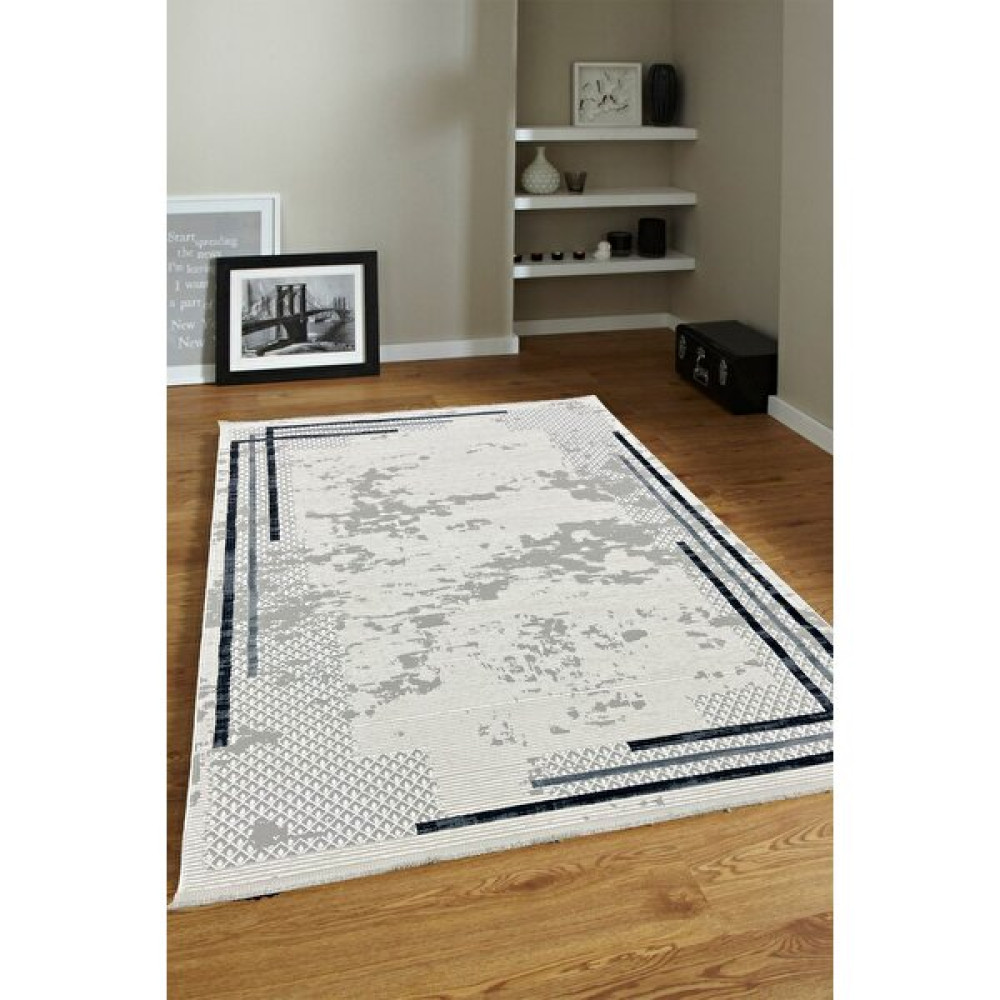 Ünal Carpet 4m2-6m2 Bambu Tarz Modern Sık Dokuma Halı Salon Oturma Odası Mutfak Halısı Antialerjik Gri Lacivert - 150 x 230 cm - Gri - Lacivert Salon Halısı Fiyatı
