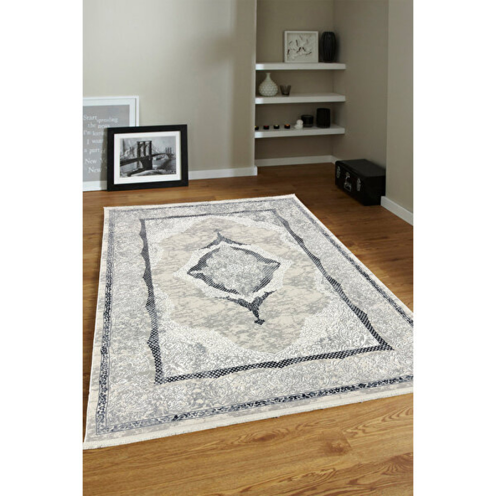Ünal Carpet 4m2-6m2 Bambu Tarz Modern Sık Dokuma Halı Salon Oturma Odası Mutfak Halısı Antialerjik Gri Lacivert - 150 x 230 cm - Lacivert - Kemik Salon Halısı Fiyatı