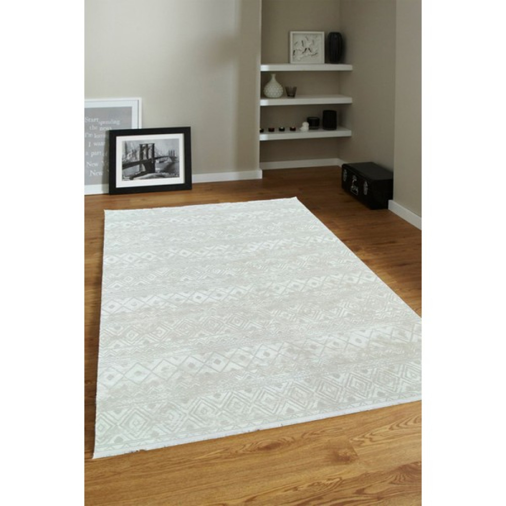 Ünal Carpet 4m2-6m2 Bambu Tarz Modern Sık Dokuma Halı Salon Oturma Odası Mutfak Halısı Antialerjik Krem Bej - 160 x 230 cm - Krem - Beyaz Salon Halısı Fiyatı