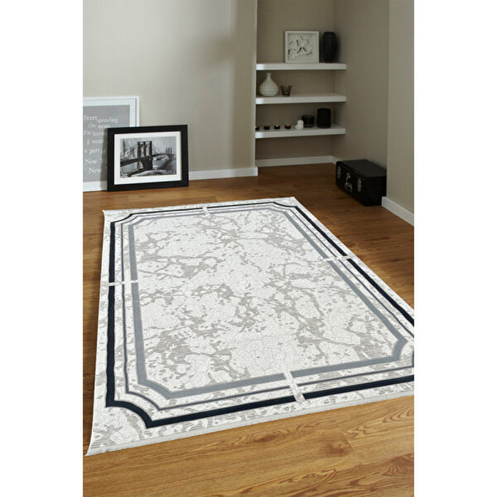 Ünal Carpet 4m2-6m2 Bambu Tarz Modern Sık Dokuma Halı Salon Oturma Odası Mutfak Halısı Antialerjik Navywhite - 200 x 290 cm - Lacivert - Beyaz Salon Halısı Fiyatı