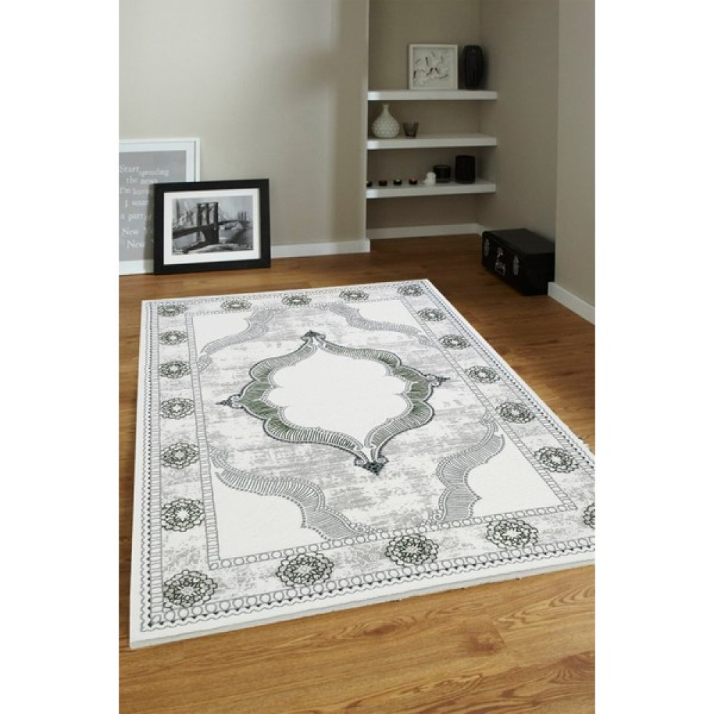Ünal Carpet 4m2 - 6m2 Modern Kalın Sık Dokuma Salon ve Oturma Odası Halısı Antialerjik Hav Toz Vermez - 200 x 290 cm - Beyaz - Yeşil Salon Halısı Fiyatı