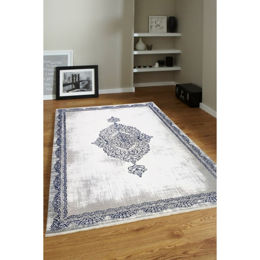 Ünal Carpet 4m2 - 6m2 Modern Kalın Sık Dokuma Salon ve Oturma Odası Halısı Antialerjik Hav Toz Vermez 5598MAVI - 160 x 230 cm - Beyaz - Mavi Salon Halısı Fiyatı