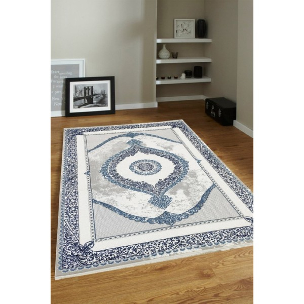 Ünal Carpet 4m2 - 6m2 Modern Kalın Sık Dokuma Salon ve Oturma Odası Halısı Antialerjik Hav Toz Vermez 6286MAVI - 160 x 230 cm - Mavi - Beyaz - Gri Salon Halısı Fiyatı