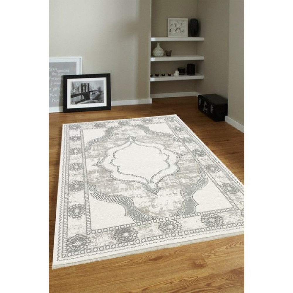 Ünal Carpet 4m2 - 6m2 Modern Kalın Sık Dokuma Salon ve Oturma Odası Halısı Antialerjik Hav Toz Vermez 6296WHITE - 160 x 230 cm - Gri Salon Halısı Fiyatı