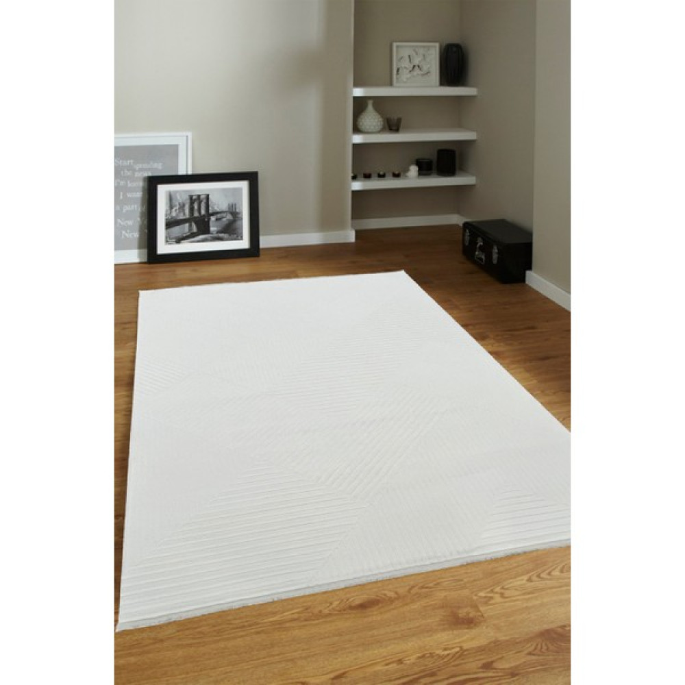Ünal Carpet 4m2 - 6m2 Modern Kalın Sık Dokuma Salon ve Oturma Odası Halısı Antialerjik Hav Toz Vermez - Beyaz - 160 x 230 cm Salon Halısı Fiyatı