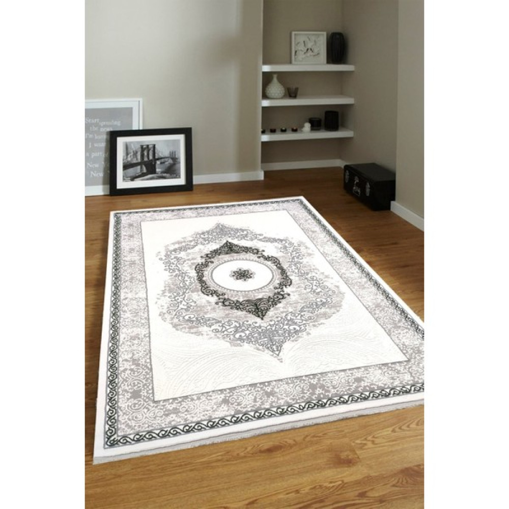 Ünal Carpet 4m2 - 6m2 Modern Kalın Sık Dokuma Salon ve Oturma Odası Halısı Antialerjik Hav Toz Vermez Beyaz Yeşil - 160 x 230 cm - Koyu Yeşil - Beyaz Salon Halısı Fiyatı