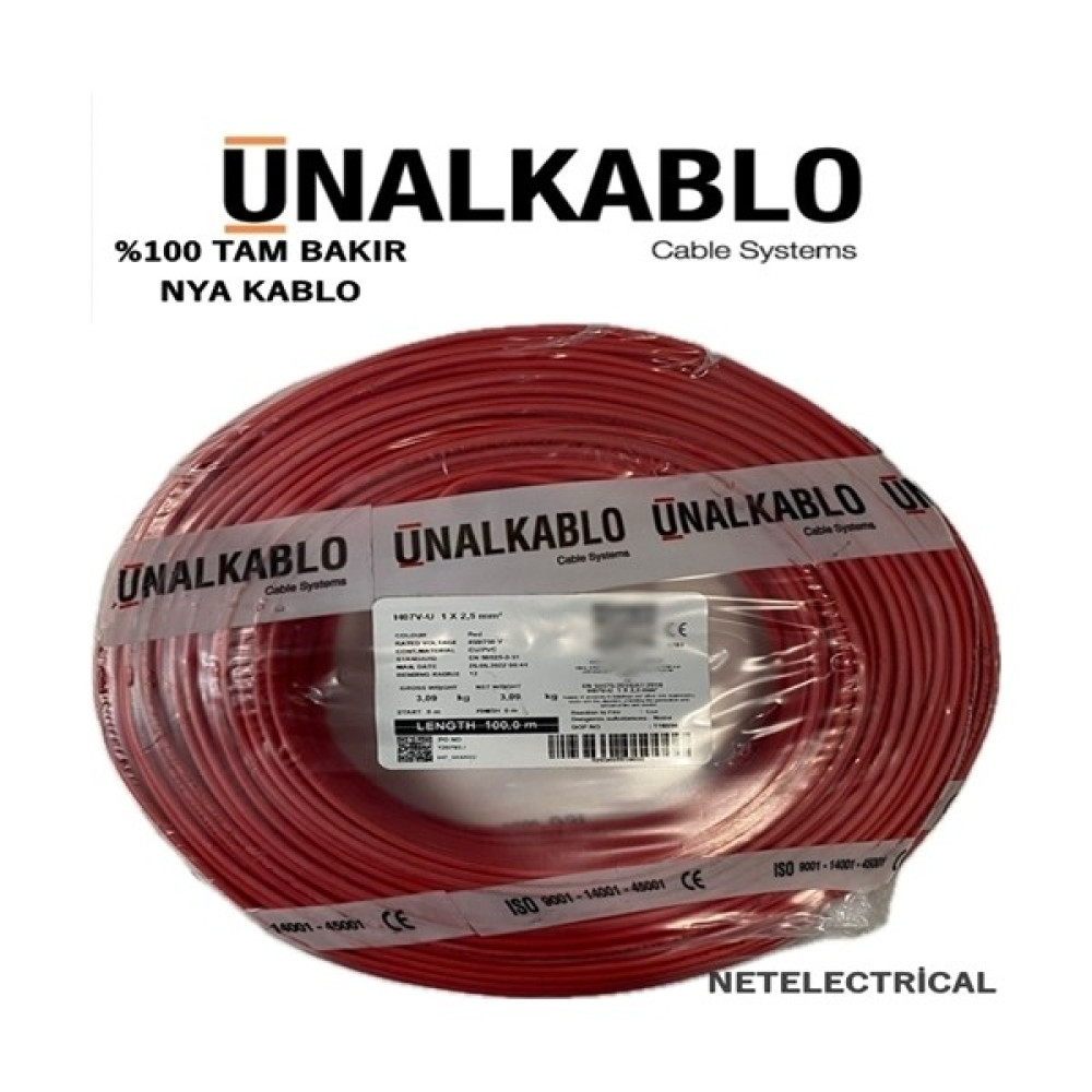 Ünal Kablo 2.5 Nya Kablo 30 Metre - Kırmızı Elektrik ve Aydınlatma Fiyatı