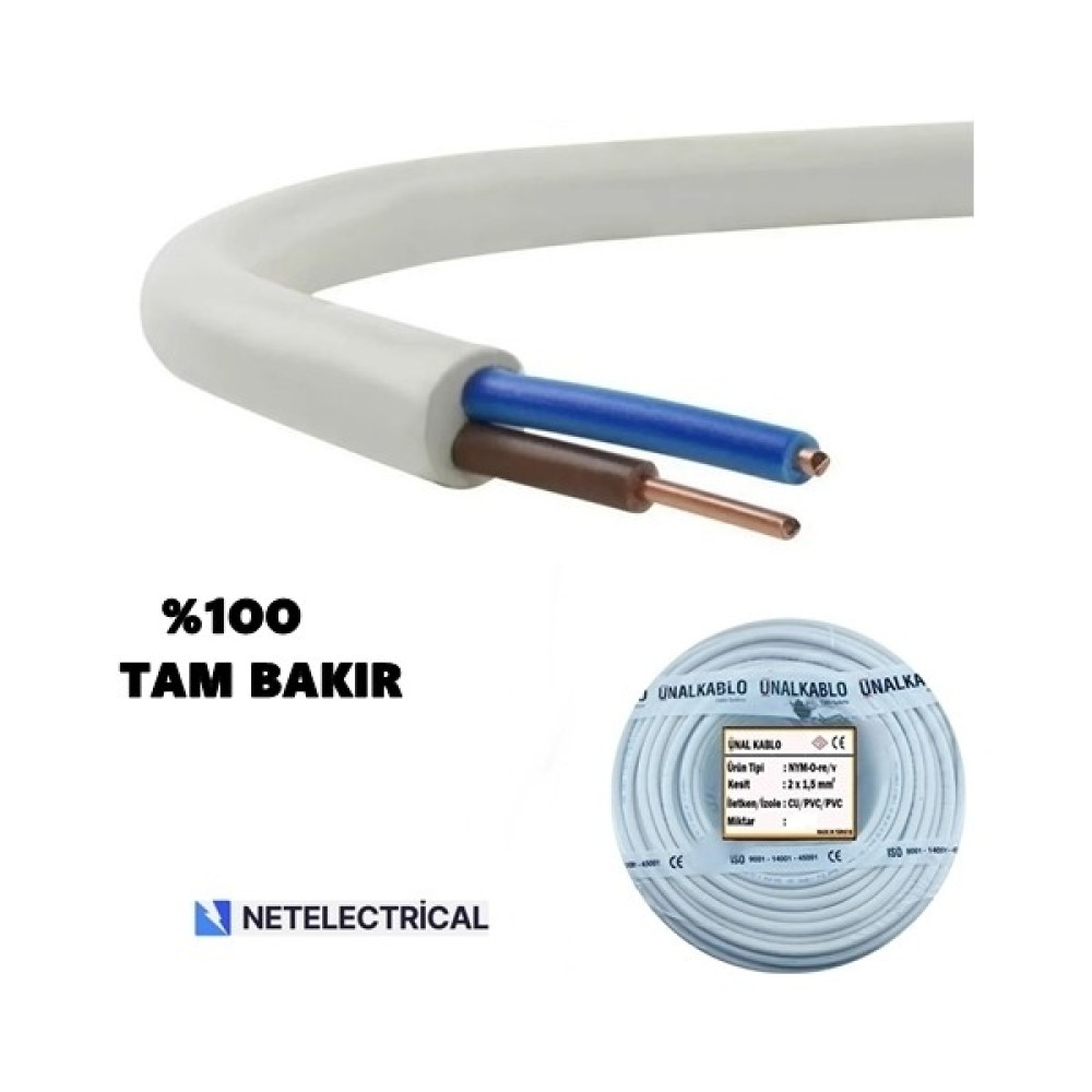 Ünal Kablo 2x1,5 Nym - Antigron Kablo - 25 METRE Elektrik ve Aydınlatma Fiyatı