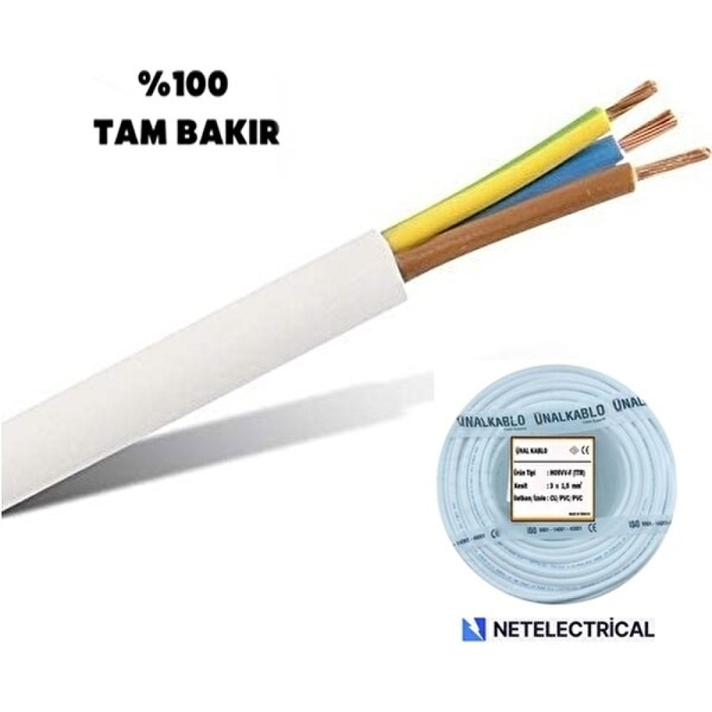 Ünal Kablo 3x1.5 TTR - 15 METRE Elektrik ve Aydınlatma Fiyatı