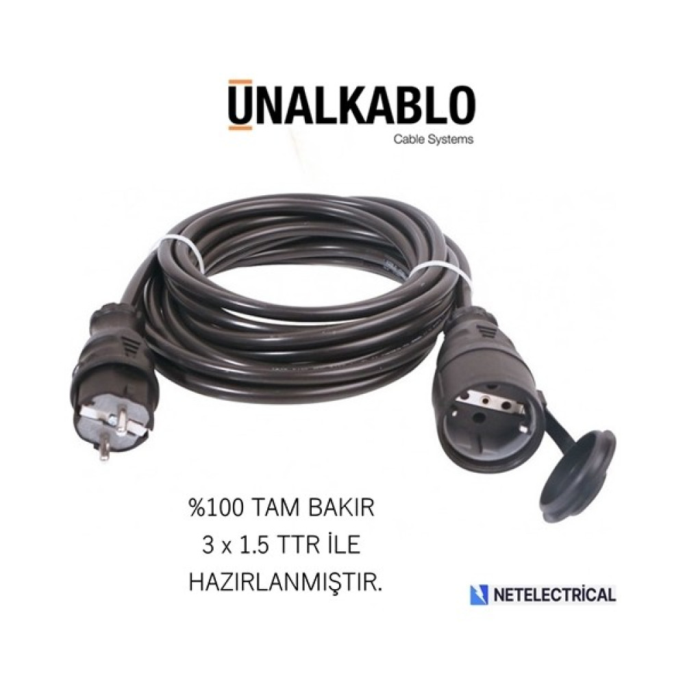 Ünal Kablo Kauçuk 10 Metre Seyyar Uzatma (3x1.5 TTR TAM BAKIR KABLO) - Siyah Prizler Fiyatı