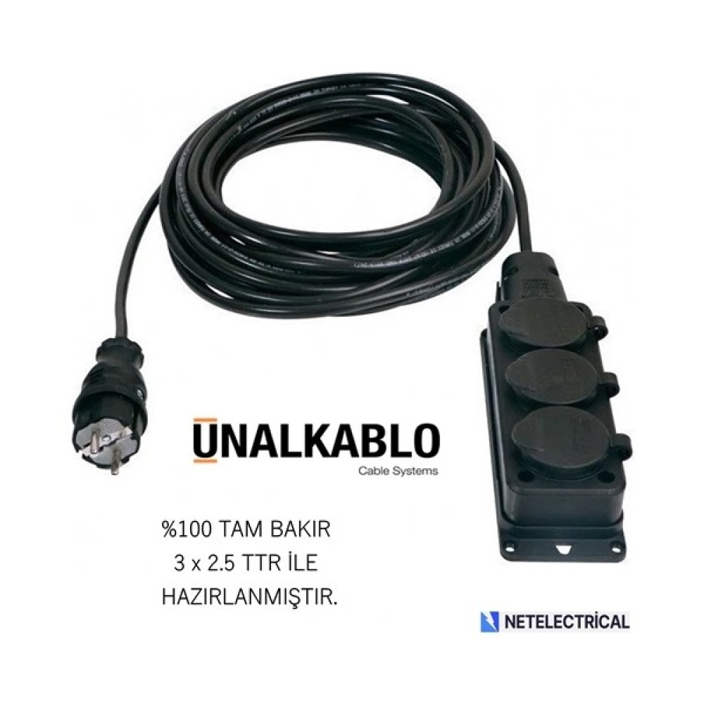 Ünal Kablo Kauçuk 3'lü (Üçlü) 5 Metre Grup Priz (3x2.5 TTR TAM BAKIR KABLO) - Siyah Prizler Fiyatı