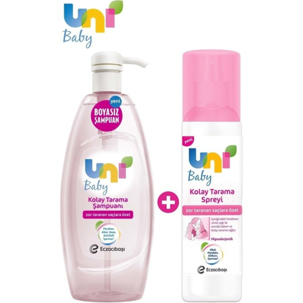 Uni Baby Bebek Kolay Tarama Seti Şampuanı 700ML + Saç Tarama Spreyi 200ML - Şeffaf Bebek Şampuanı Fiyatı