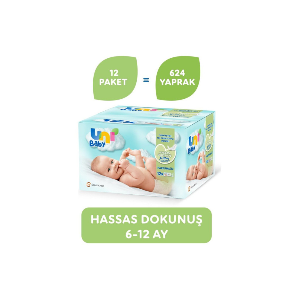 Uni Baby Hassas Dokunuş Islak Mendil 12 li 624 Yaprak Bebek Mendil-Islak Mendil Fiyatı