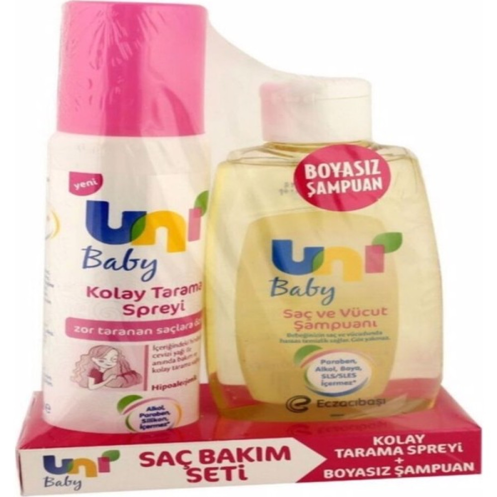 Uni Baby Kolay Tarama Spreyi + Saç ve Vücut Şampuanı 200 ml 123 Pembe Unı Baby Bebek Bakım Seti Fiyatı