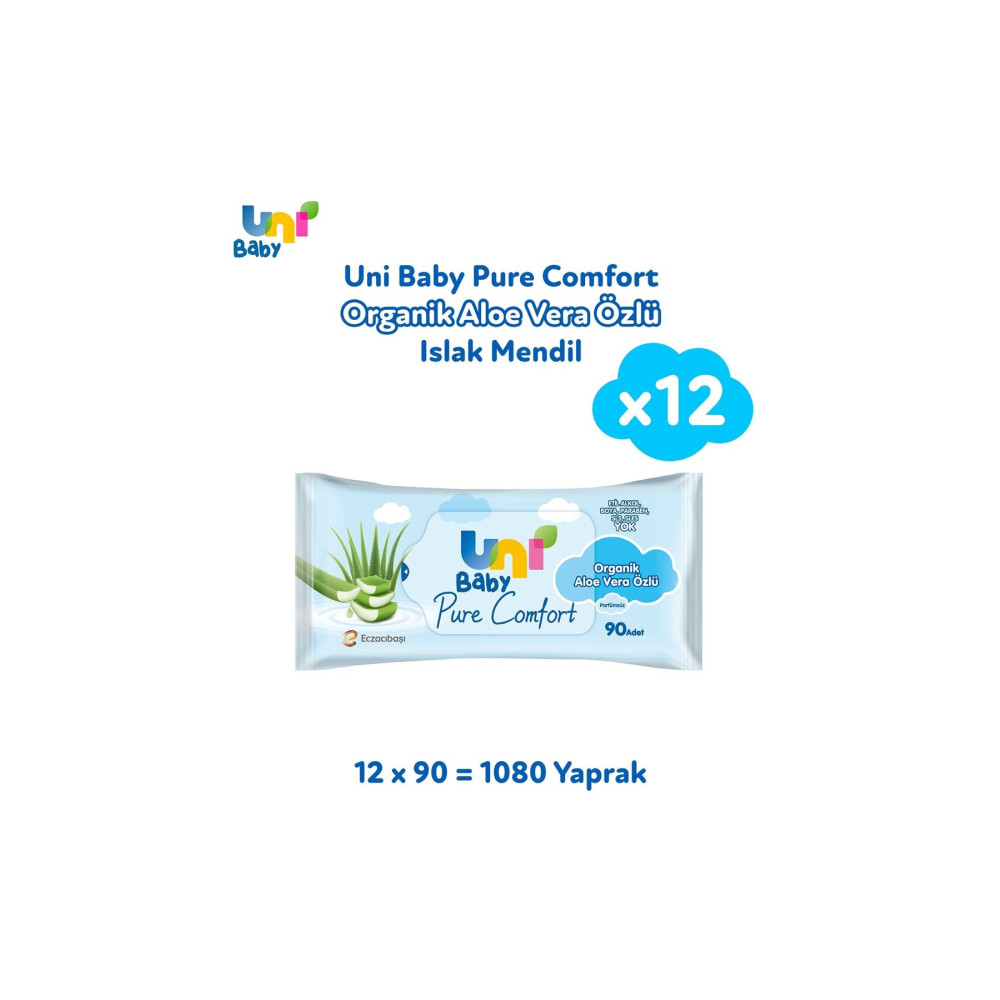 Uni Baby Pure Comfort Organik Aloe Vera Özlü Islak Mendil 12li 1080 Yaprak Bebek Mendil-Islak Mendil Fiyatı