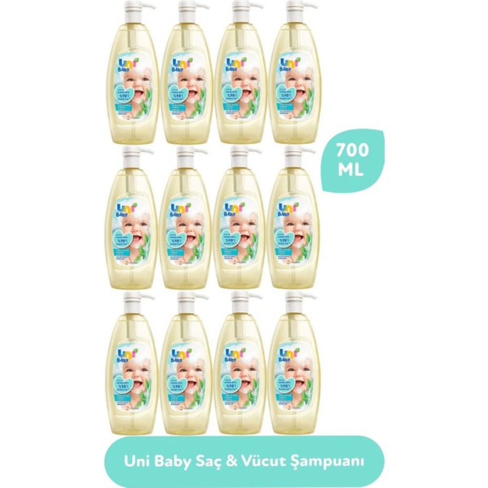 Uni Baby Saç ve Vücut Şampuan 700ML (Pompalı) (12 Li Set) Bebek Şampuanı Fiyatı