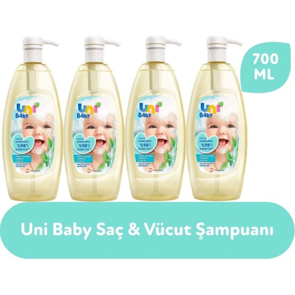 Uni Baby Saç ve Vücut Şampuan 700ML (Pompalı) (4 Lü Set) Bebek Şampuanı Fiyatı