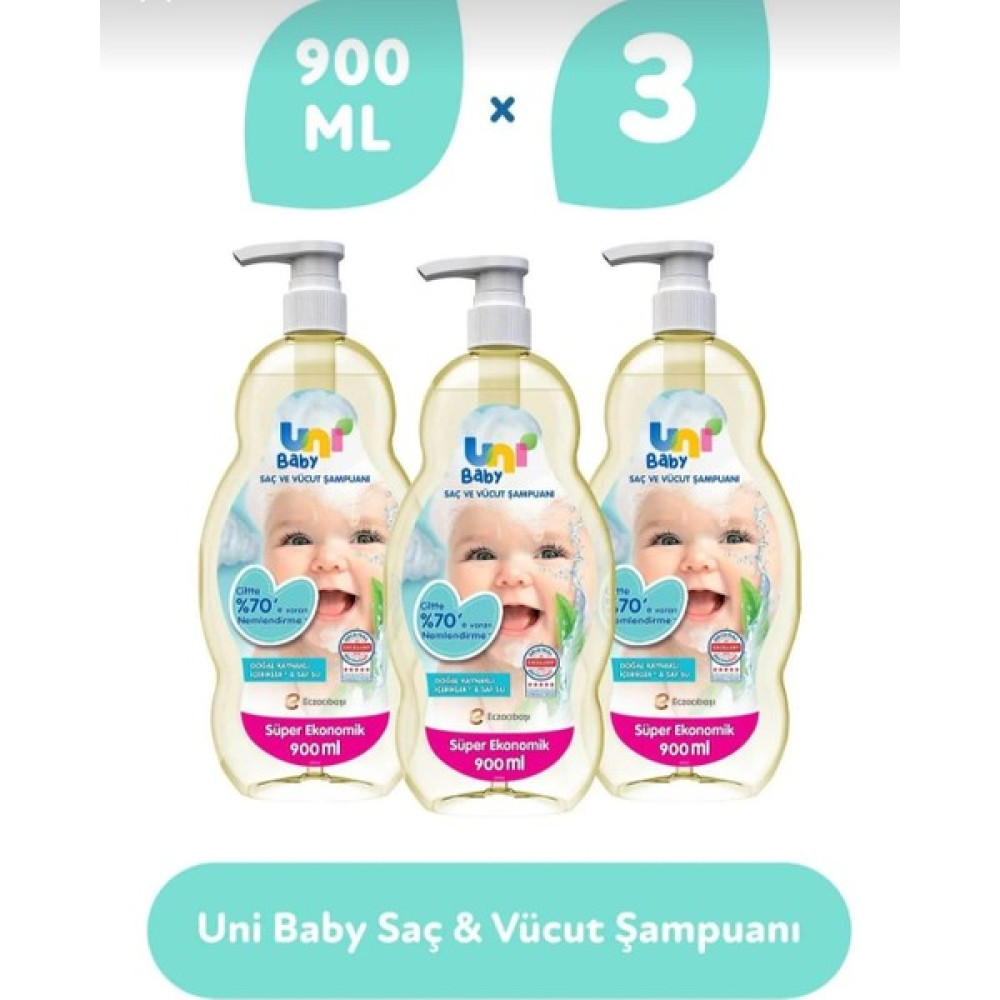 Uni Baby Saç ve Vücut Şampuan 900 ml 3'lü Bebek Şampuanı Fiyatı