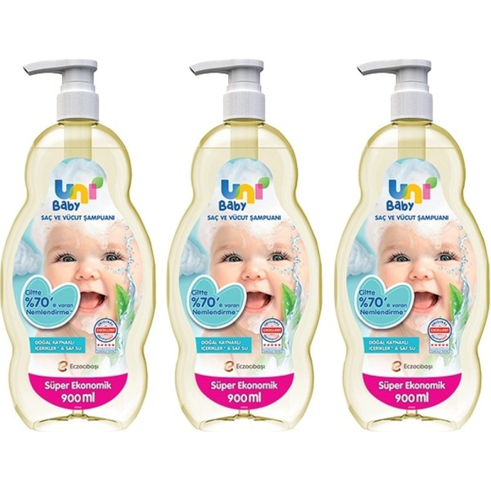 Uni Baby Saç ve Vücut Şampuan 900 ml x 3 Adet Bebek Şampuanı Fiyatı