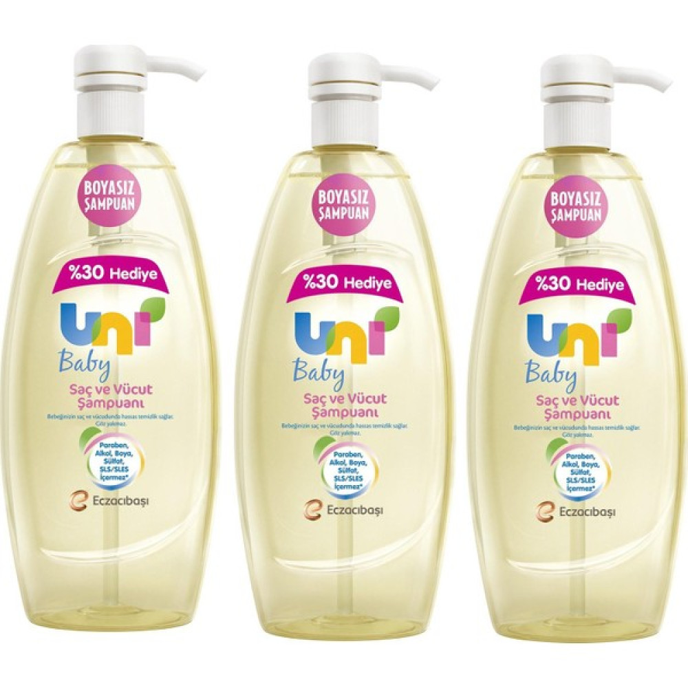 Uni Baby Saç ve Vücut Şampuanı 900 ml 3 'lü Bebek Şampuanı Fiyatı