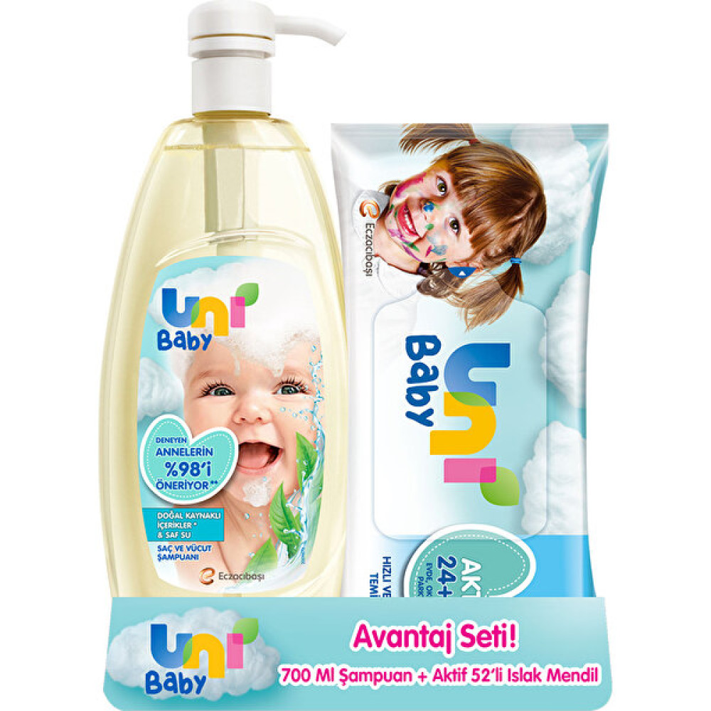 Uni Baby Şampuan 700 ml + 52'li Mendil Hediyeli - Renkli Bebek Şampuanı Fiyatı