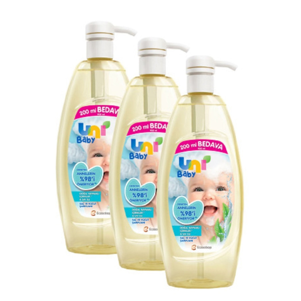 Uni Baby Şampuan Boyasız Pompalı Bebekler İçin 3lü Set 900 ml Bebek Şampuanı Fiyatı