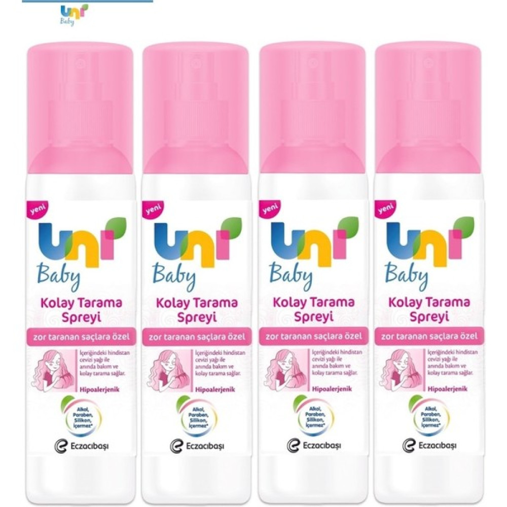 Uni Baby Uni Baby Kolay Saç Tarama Spreyi 200ML (4 Lü Set) Zor Taranan Saçlara Özel - Şeffaf Bebek Şampuanı Fiyatı