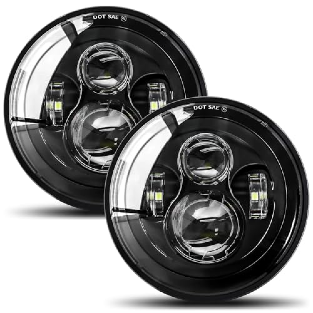 UNI-SHINE 2pcs Projector 7 Inch LED Headlights Hi/Lo Beam DOT Approved 7’’ Round Headlight H6024 LED Headlight Compatible with Jeep Wrangler JK CJ TJ Compatible with Miata Compatible with Chevy S2
