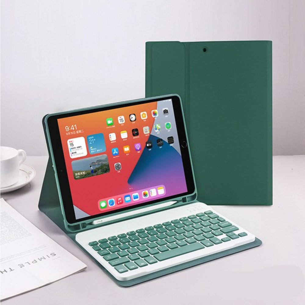 Unicell Ipad 10.2 - 7. 8. 9. Nesil Uyumlu Bluetooth Özellikli Kalem Bölmeli Klavyeli Kılıf - Koyu Yeşil Tablet Kılıfı Fiyatı