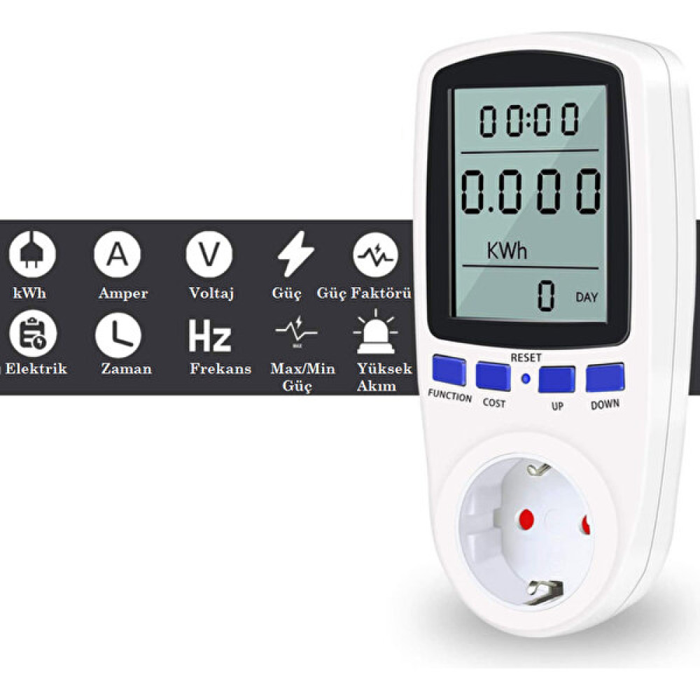 UniChrome Zauss Dijital Wattmetre Enerji Sarfiyat Ölçer Tüketim Ölçer 220V Priz Diğer Test ve Ölçüm Cihazları Fiyatı