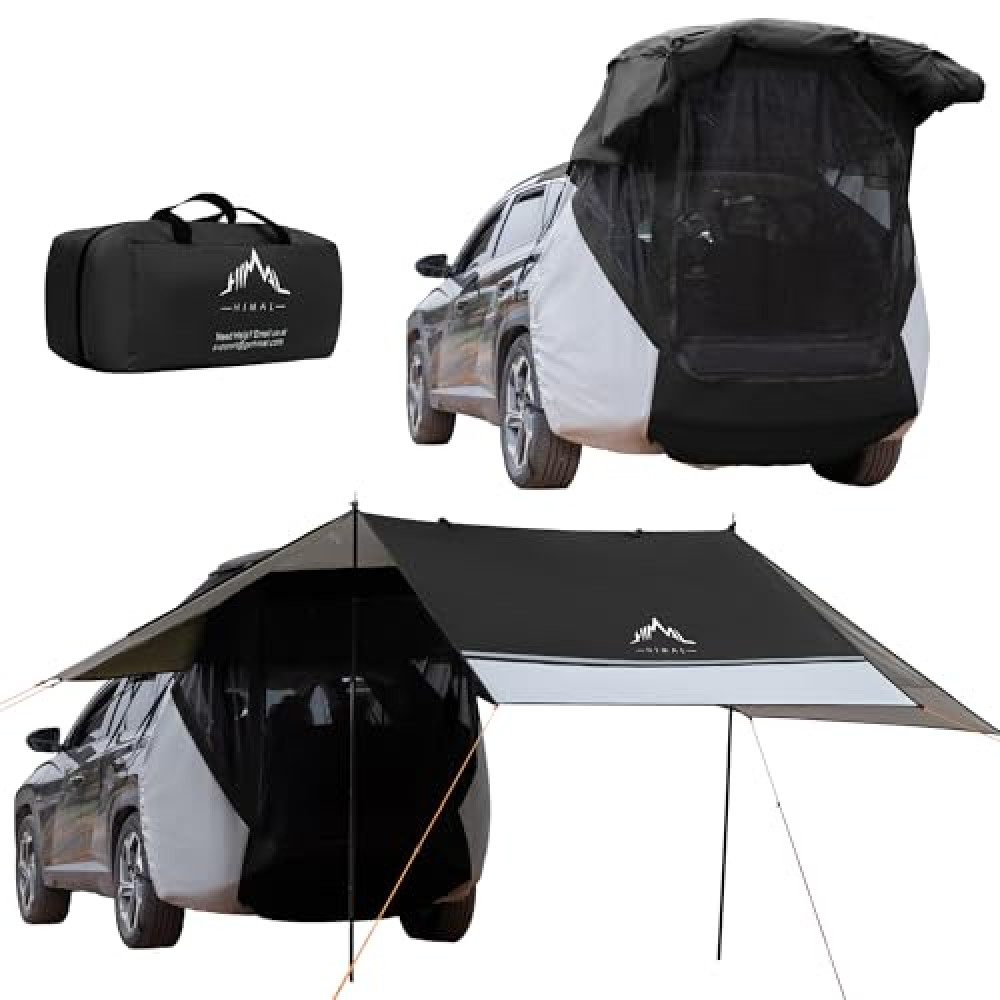UNIHIMAL SUV Tent for Camping, Car Awning, Tailgate Tent Windproof Hatchback for Roof Canopy and Poles Universal Waterproof 3000MM UPF 50+ (Black)