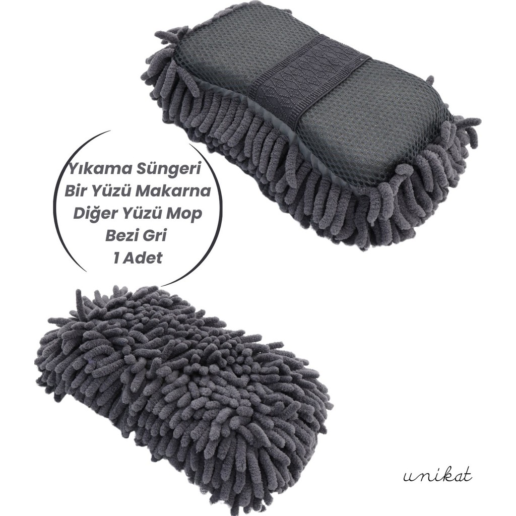 Unikat Premium Mikrofiber Araba Yıkama Süngeri – Bir Yüzü Makarna, Diğer Yüzü Mop Bezi Gri 1 Adet Diğer Fiyatı