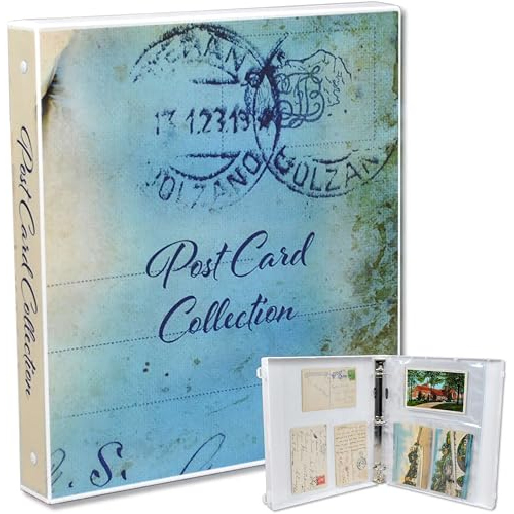 UniKeep Postcard Collector Storage Case with 20 Pages Suitable For Archival Storage - Holds up to 120 Postcards - Maximum Postcard Size of 4" x 6" - Additional Pages Can Be Added to the Case (Blue)