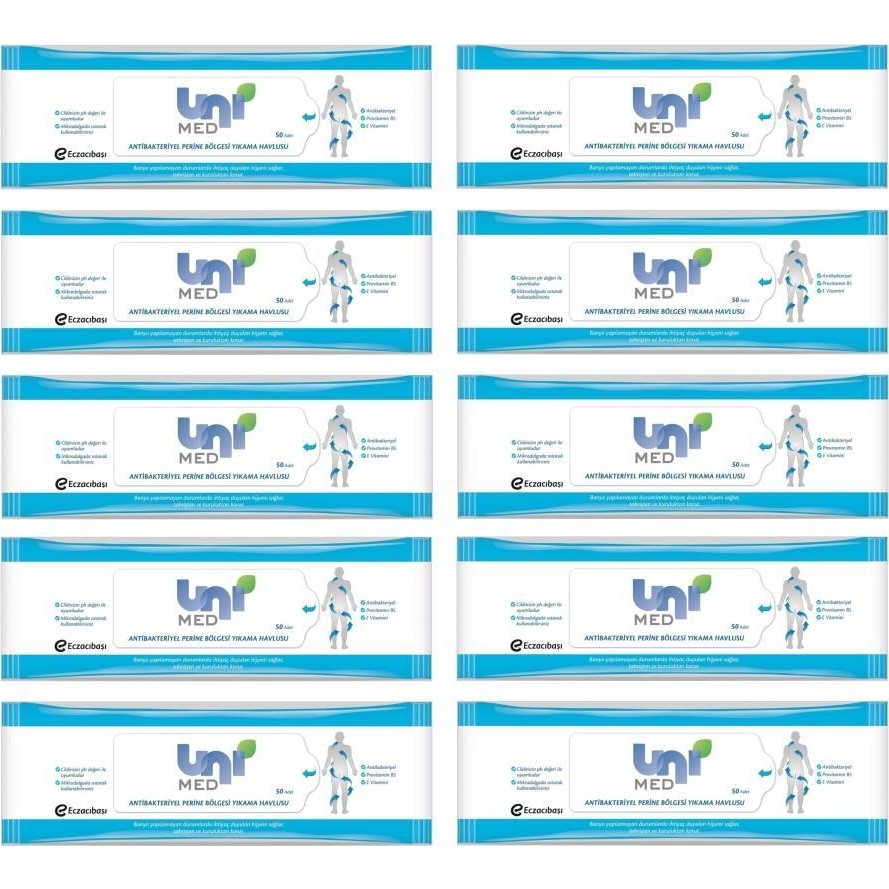 Unimed Antibakteriyel Vücut Yıkama Havlusu 50'li 10 Adet El / Yüz Havlusu Fiyatı