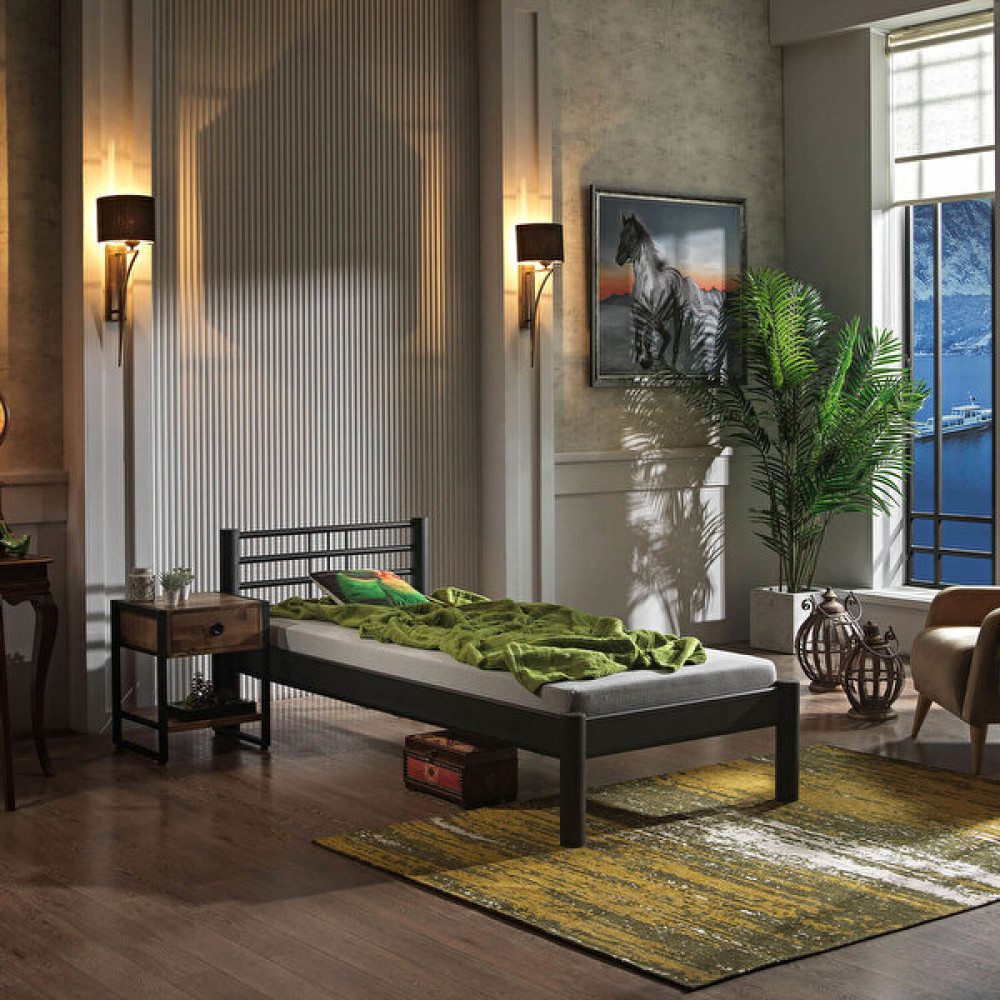 Unimet Asos-S Tek Kişilik Ferforje Metal Karyola-Siyah - 90 x 190 cm Karyola Fiyatı