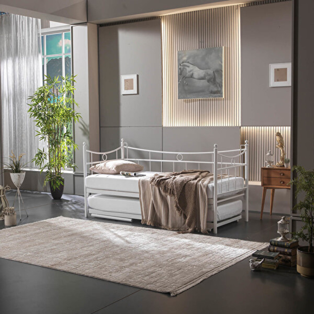 Unimet Daily Yavrulu Daybed Tek-Çift Kişilik Metal Karyola Beyaz  - 90 x 200 cm - Beyaz Karyola Fiyatı