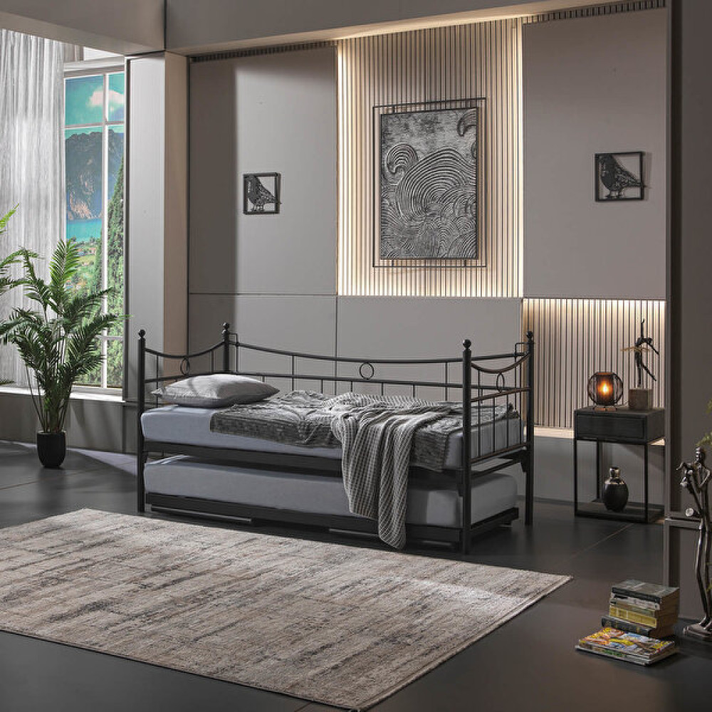 Unimet Daily Yavrulu Daybed Tek-Çift Kişilik Metal Karyola Siyah - 90 x 200 cm Karyola Fiyatı